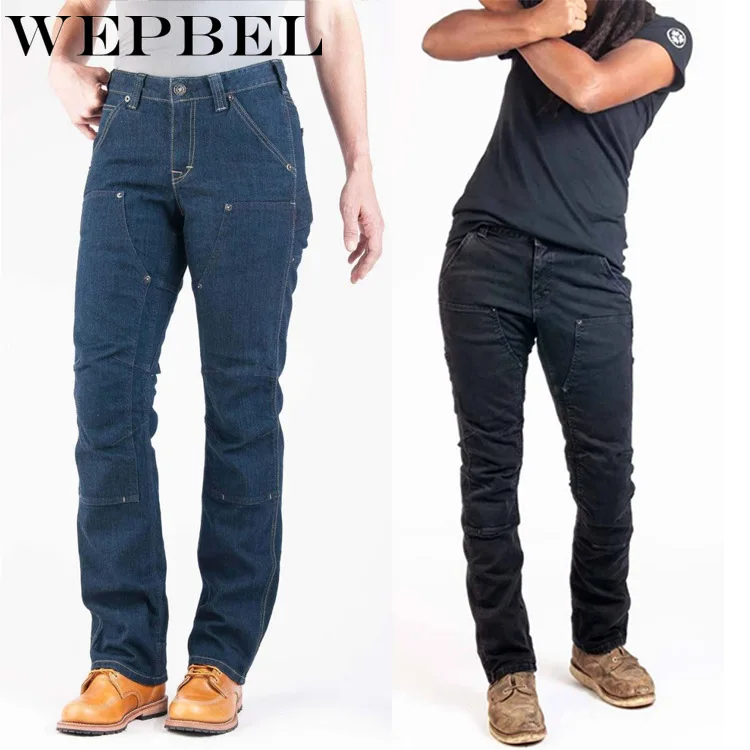 

WEPBEL Jeans Spring Autumn Solid Color Stitching Pocket Jeans Women's Fashion Slim Mid Waist Denim Straight Pants