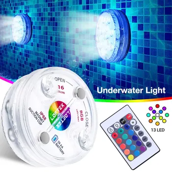 

16 Colors Submersible 13 Led Light with Suction Cup for Outdoor Pond Fountain Vase Garden Swimming Pool Underwater Night Lamp