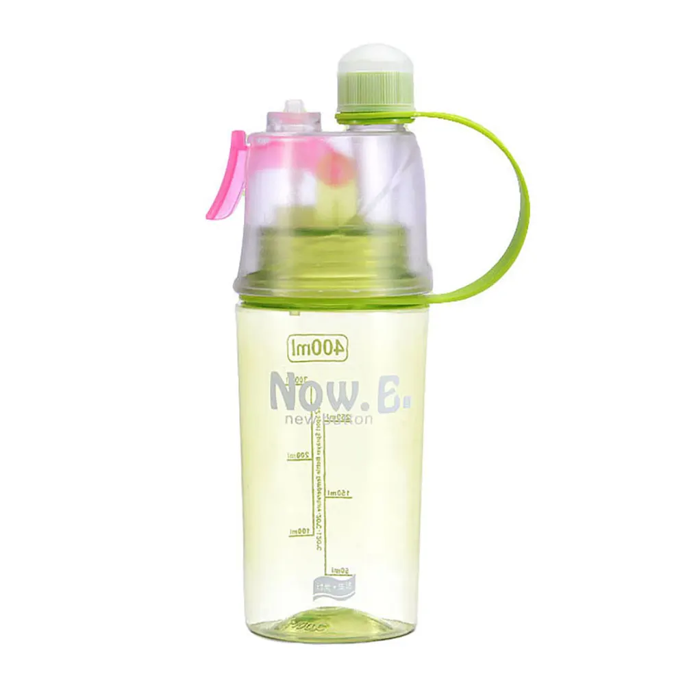 Бутылка для воды с распылителем, 400 мл, бутылка для питья, для спорта, для питья, бутылка для воды с охлаждающим распылителем, 4 цвета, жидкость для физических упражнений на открытом воздухе - Цвет: Green
