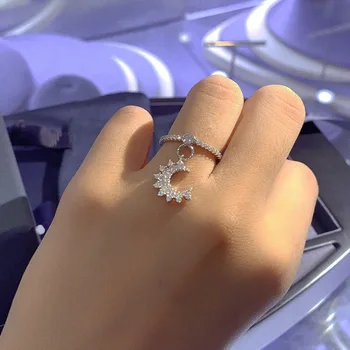 

UMGODLY High Quality Retro Ring Silver Color Moon Asymmetry Zircon Women Ladies Wedding Jewelry