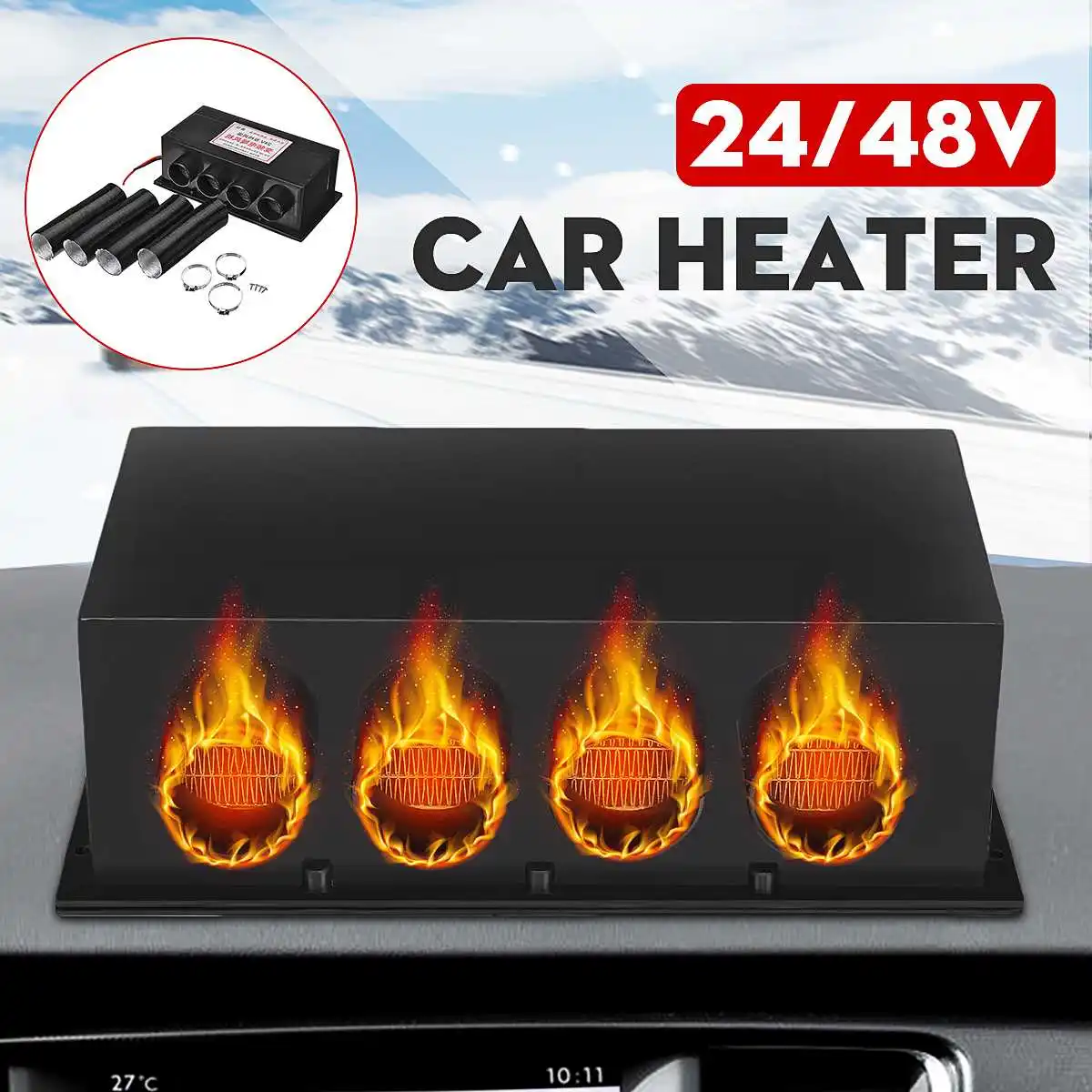 

Car Heater 24V/48V 1000W 4 Holes Electric Warm Air Heater Parking Heater Defroster Demister Car Electrical Appliances