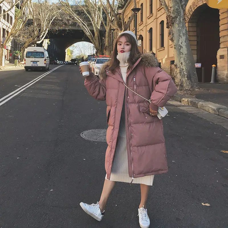 

Winter Cotton-padded clothes Women's new Fur collar Medium long length Thickening warm Down jwcket outwear