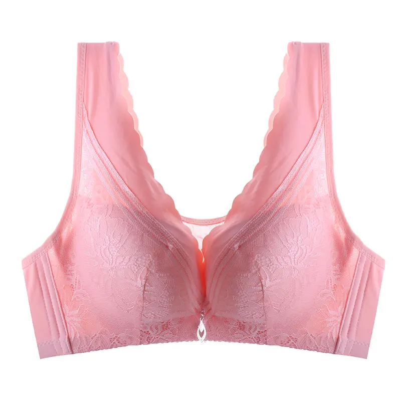 Ультра тонкий bralette сексуальное нижнее белье бюстгальтеры для женщин беспроводной кружевной бюстгальтер Цветочный горячий девушка пуш-ап плюс размер 44D нижнее белье croptop - Цвет: Pink
