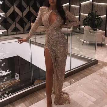 

INS Summer dress Sequined Hollow Out Slit O-neck Backless Evening Party Sexy Women celebrity body con Long dresses wholesale