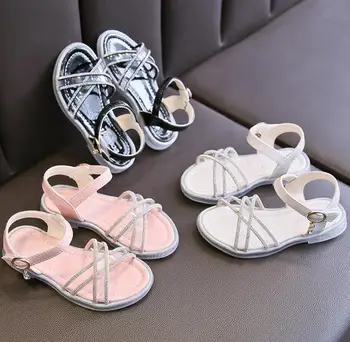 

New Girls Rhinestone Sandals Children's Beach Sandals Kids Summer Roman Sandal Princess Soft Shoes