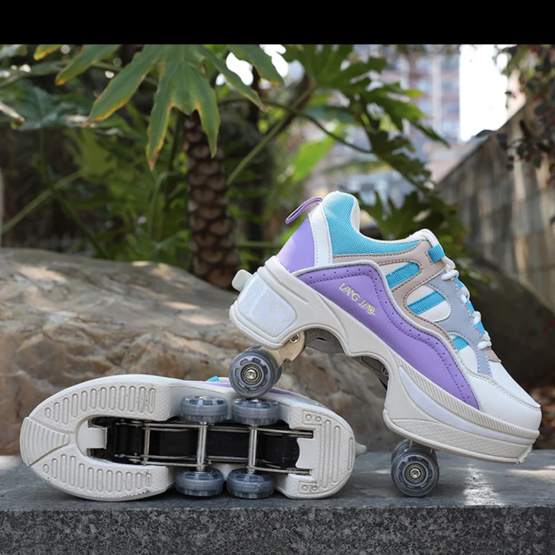 Zapatos de patín con ruedas de deformación para adultos y niños, de deporte con cuatro ruedas para correr|Patines| - AliExpress