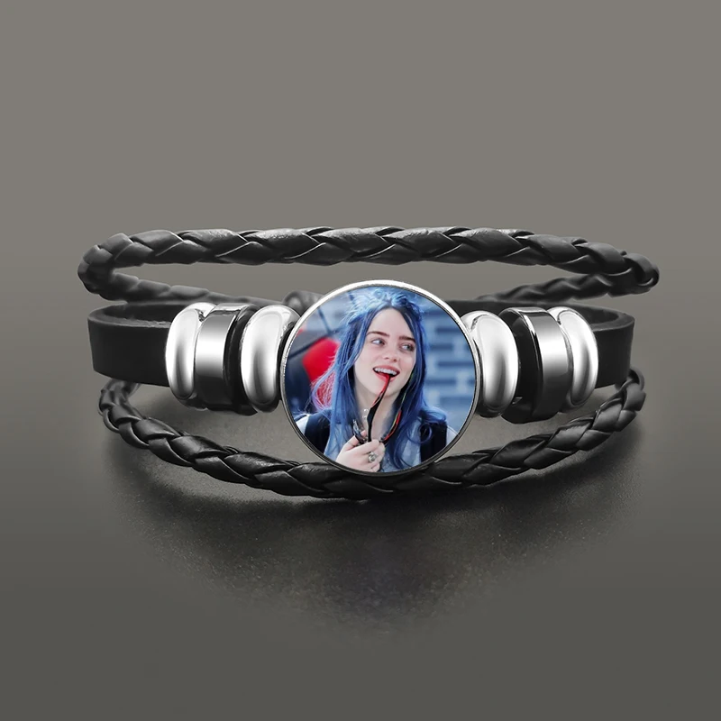 1 Винтажный Браслет Billie Eilish Забавный 3D принт купол стекло Harajuku черный Панк Многослойный кожаный браслет для мужчин и женщин - Окраска металла: 1