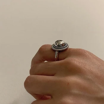 

Smooth Hemisphere Big Ring 100% 925 Sterling Silver Jewelry Double Hemp Rope Ring Adjustable Antique Silver Women Luxury Ring