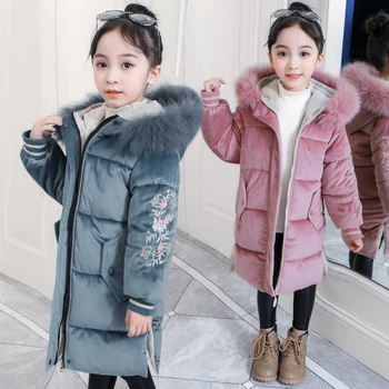 

2019 Girls Winter Jacket Kids Velvet Parka Long Snowsuit Children Down Jackets Cotton Clothes Hooded Warm Outerwear