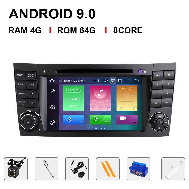 64ROM Carplay OBDCam 2din Android 9,0 автомобильный DVD мультимедиа для Mercedes Benz e-класс W211 E200 E220 E300 E350 E240 E280 CLS класс W219 gps DVR OBD2 Cam - Цвет: 64ROM Carplay OBDCam