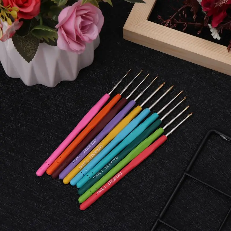 Drop Ship 10Pcs Bearded Needle Crochet Hooks Set Ergonomic Soft-Grip Handle Sewing Knitting Knitwear DIY Tools