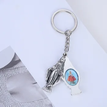 

Religious Keychain Virgin Mary Pendant Virgin Rose Flower Frame Christian Keychain Pendant Church Pendant