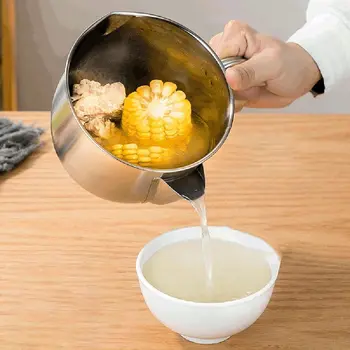 

Stainless Steel Gravy Oil Soup Fat Separator Grease Oiler Filter Strainer Bowl Kitchen Oil Soup Strainer Cup Cooking Tool