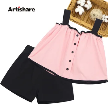 

Kids Summer Clothes Girls Casual Tracksuits For Girls Ruffles Vest + Short Kids Clothes Girls Patchwork Children's Costume