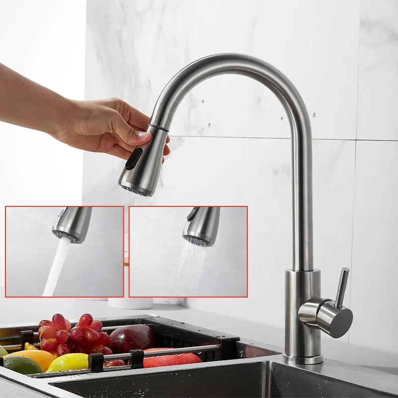 Brushed Nickel Single Handle Kitchen Faucet Pull Out Sprayer Sink Mixer Tap 