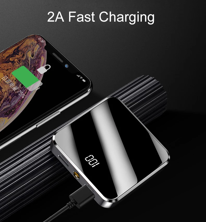ROCK Power Bank 20000 мАч, зеркальный экран, портативный внешний аккумулятор для Xiaomi, быстрая беспроводная внешняя батарея, Тип C