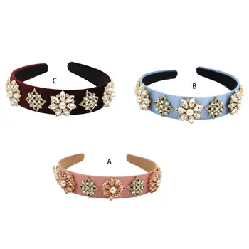 

Baroque Hair Hoop Palace Velvet Wide Headband Vintage Tiaras Colorful Imitation Crystal Flower Jewelry Bridal Wedding Headwear