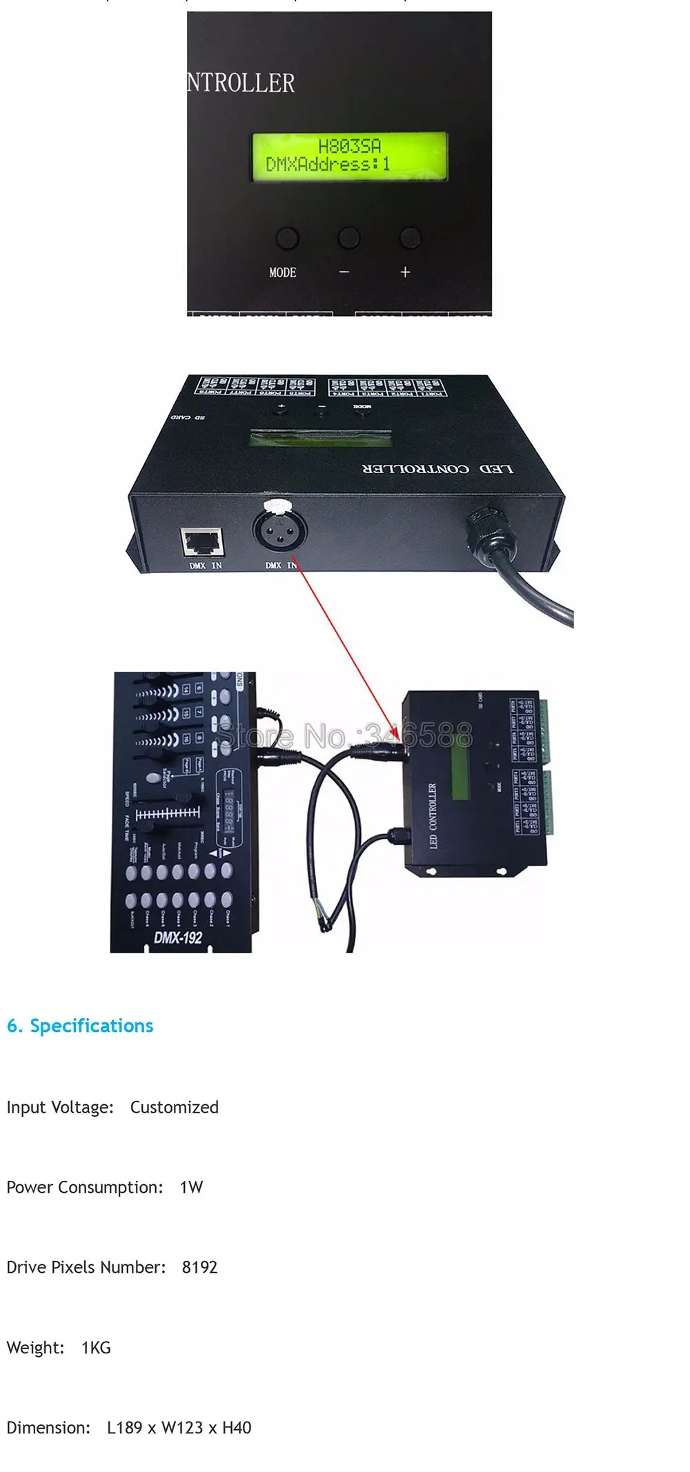 H803SA 8 портов в автономном режиме/Автономный/карта памяти заполнена, Цвет контроллер пикселей 8192 Пиксели Поддержка DMX консоль LPD6803 WS2811 WS2812 и т. д