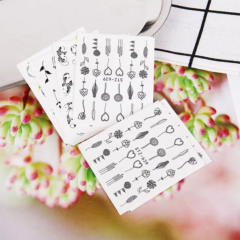 5 шт. переводные наклейки для ногтей с черными цветами|Стикеры и наклейки| |