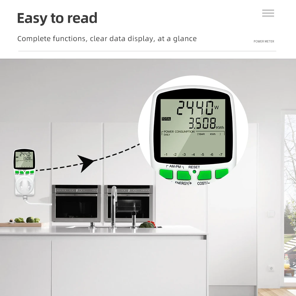 Power Meter Digital LCD Energy Watt Meter Wattmeter Wattage Electricity Kwh Power Monitor Electric Meter Measuring Outlet Power Analyzer