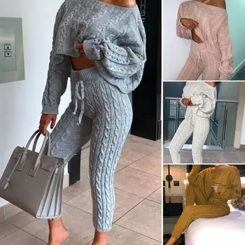 

2019 autumn and winter new European and American net red suit round neck wool woven trousers long sleeve suit sweater