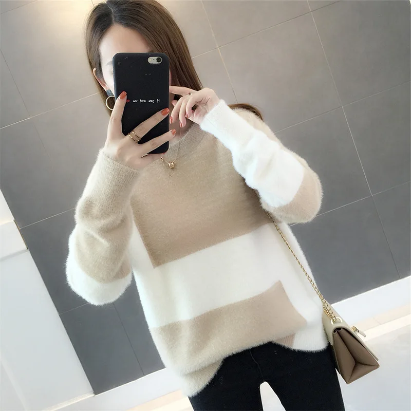 Light brown Стиль Ранняя осень Нежный свитер от ветра Женская Корейская версия норки бархат Сетка Красный ленивый свитер от ветра женский длинный рукав - Цвет: Light brown