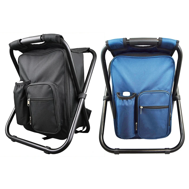  2 Pcs Backpack Chair Portable Camping Stool Foldable Chair with Double Layer Oxford Fabric Cooler B