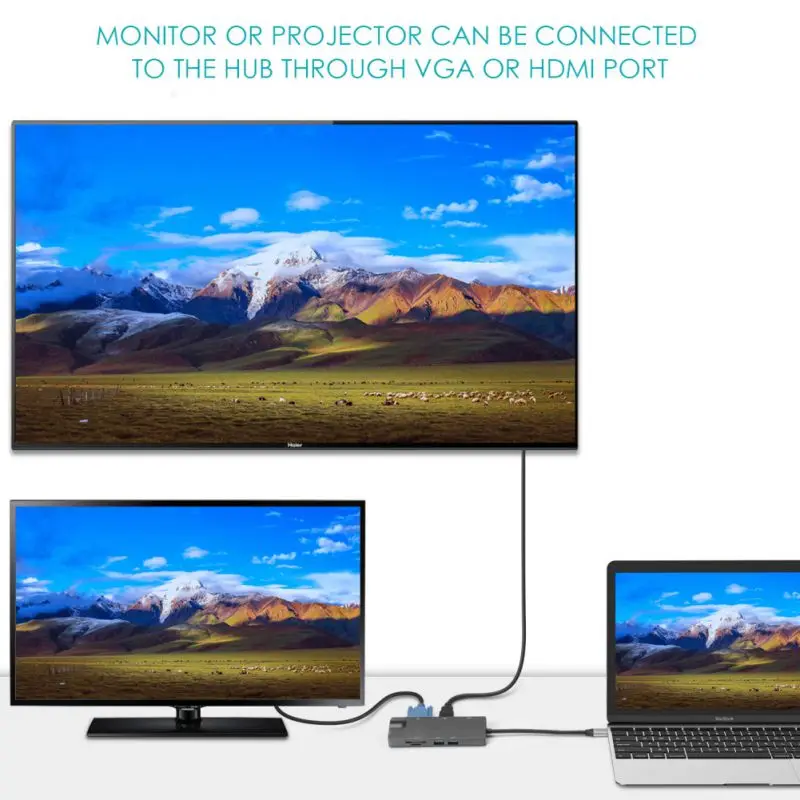 Алюминий сплава USB C на Hdmi VGA Ethernet адаптер Тип-c многофункциональный концентратор 4K HD usb-хаб 9 в 1 док-станции
