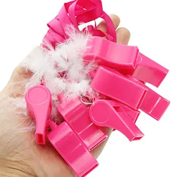 

10pc Pink Color Whistle With Feather Noise Maker Whistles For Bachelor Single Party Nice Gift For Kids Hen Party Cheering Props