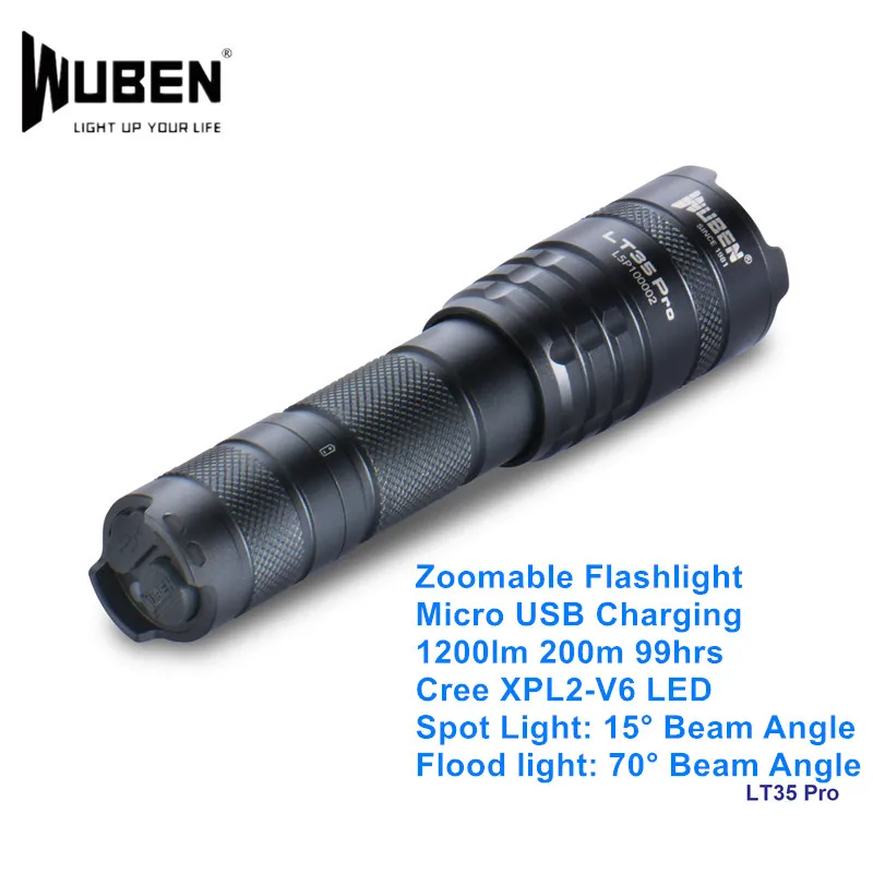 

Wuben LT35Pro Cree XPL2 1200lm Micro USB Charging Zoomable Flashlight Focal Length Adjustable Flood Spot 18650 Flash light