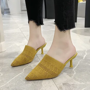

Women Slippers Slip On Slides Fashion Candy Color Suede Mule Shoes Breathable stretch knit Flat Shoes sandals mujer 2020 Slipper