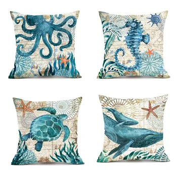 

Pillow Case 45*45cm Home Decor Marine Animal Printed Cushion Cover Linen Sofa Set Luxury Pillowcase Christmas