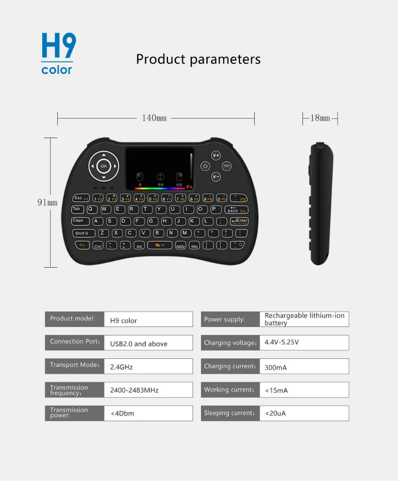 H9 Русский Английский Иврит Версия i8+ 2,4 ГГц Беспроводная клавиатура Air mouse тачпад ручной для Android tv BOX Мини ПК