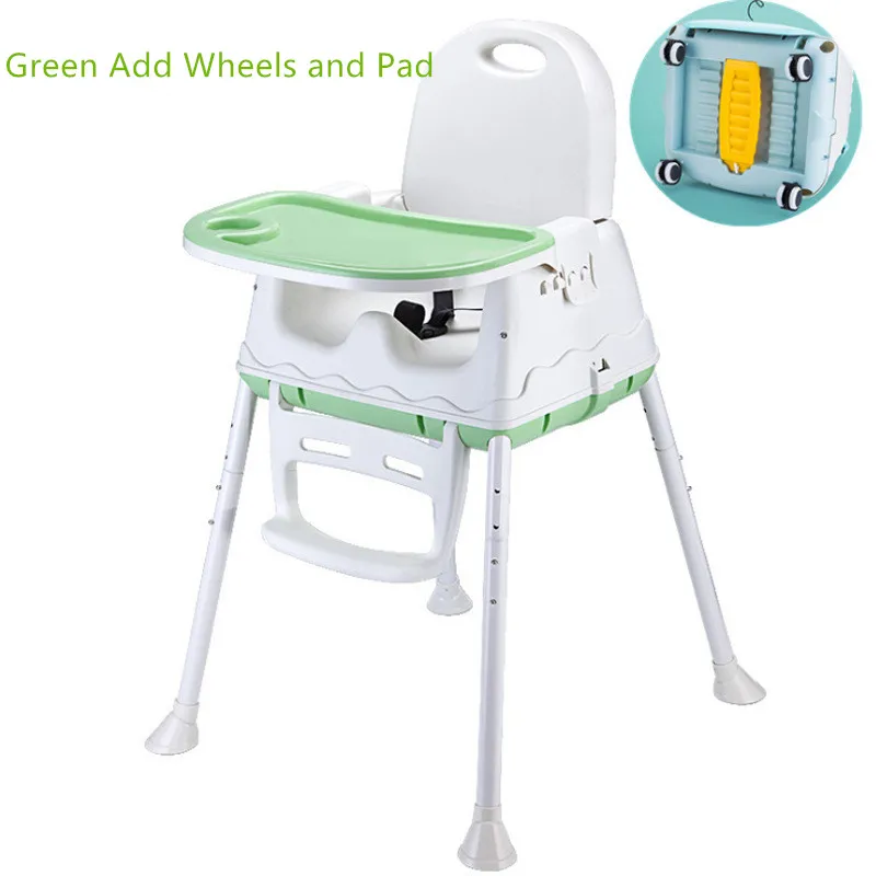 Green Add Wheels Pad IMBABY детское обеденное кресло для стульев для кормления многофункциональное регулируемое обеденное кресло-бустер для новорожденного ребенка - Цвет: Green Add Wheels Pad