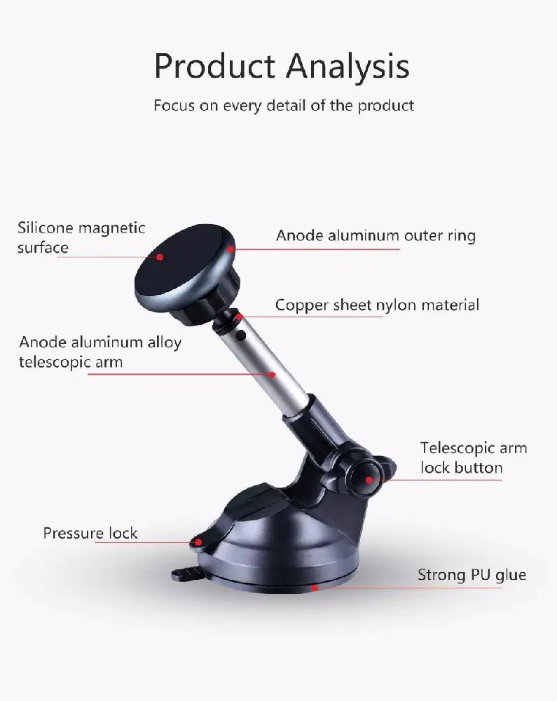 Group Vertical Phone Holder 360 Degree Rotating Suction Cup Telescopic Magnet Group Vertical Phone Holder For iPhone Android R29