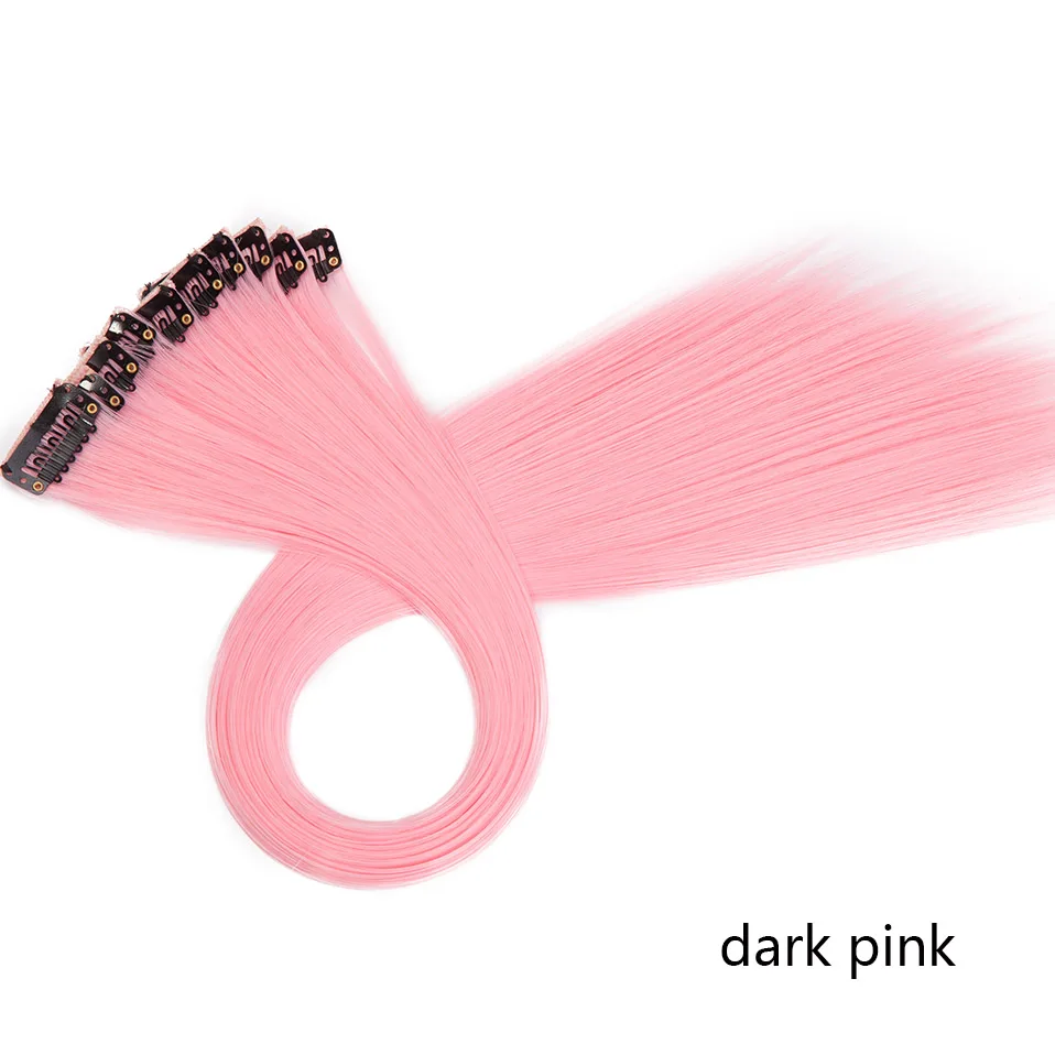 dark pink SNOILITE 22 ''длинный прямой синтетический зажим в одной части волос расширение 55 см розовый синий фиолетовый красный чистый цвет поддельные шиньоны - Цвет: dark pink