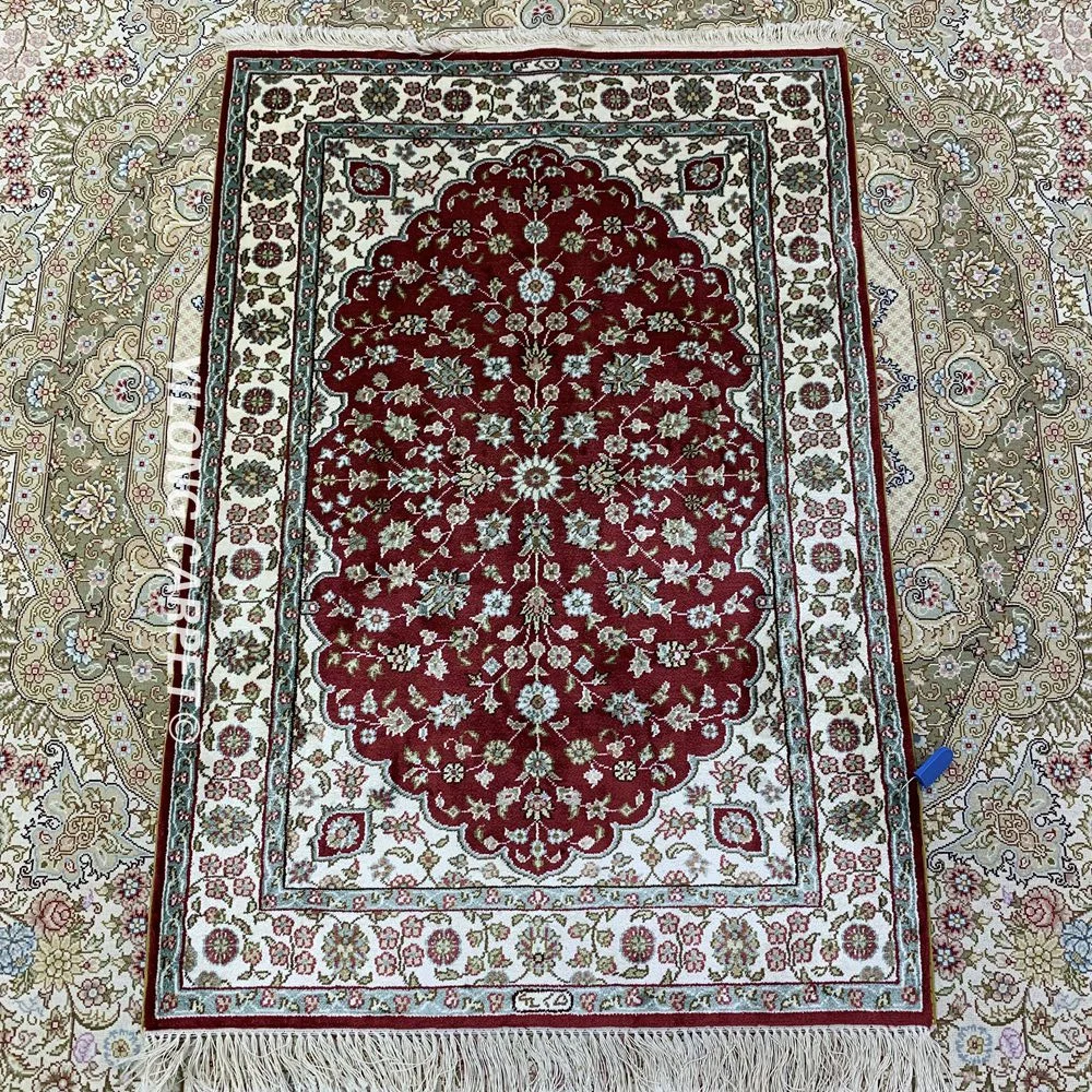 Yilong 2'x3' ручной персидский ковер турецкий красный элегантный шелковый ковер(HF088B-2x3