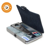 BONAMIE Man Small Credit Card Holder Wallet With Gift Box Carbon Fiber Genuine Leather Bank Card Case With Elastic Clip For Male