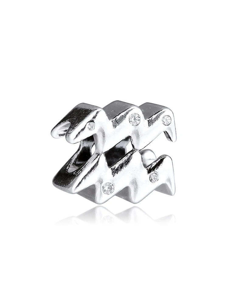 DIY подходит для браслетов Pandora Charms сверкающие бусины Зодиака Водолей 925 пробы-серебро-ювелирные изделия