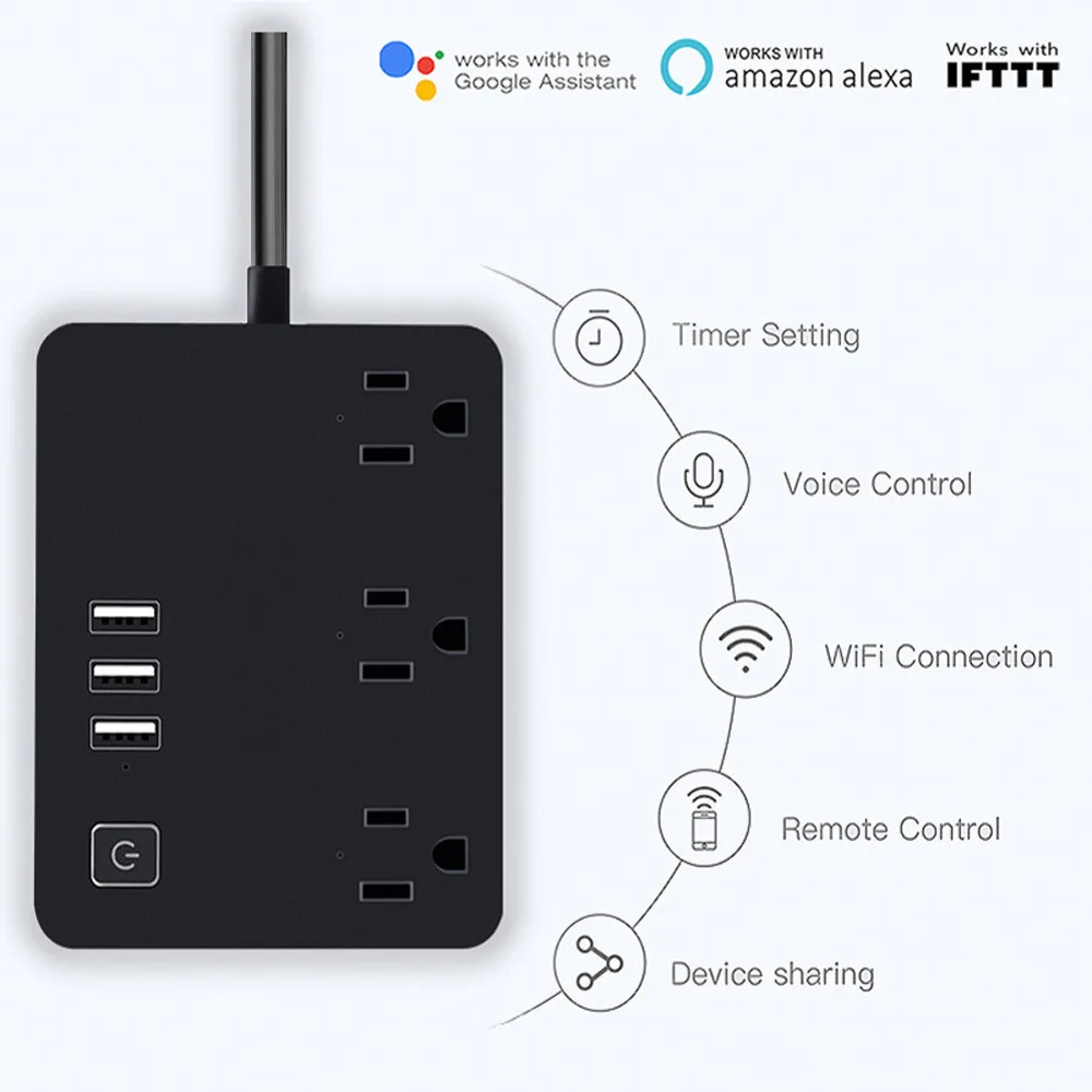 Timethinker Tuya WiFi Smart power Strip US розетка Голосовое управление таймер переключатель силовая полоса выход 3 USB порт для Alexa Google Home