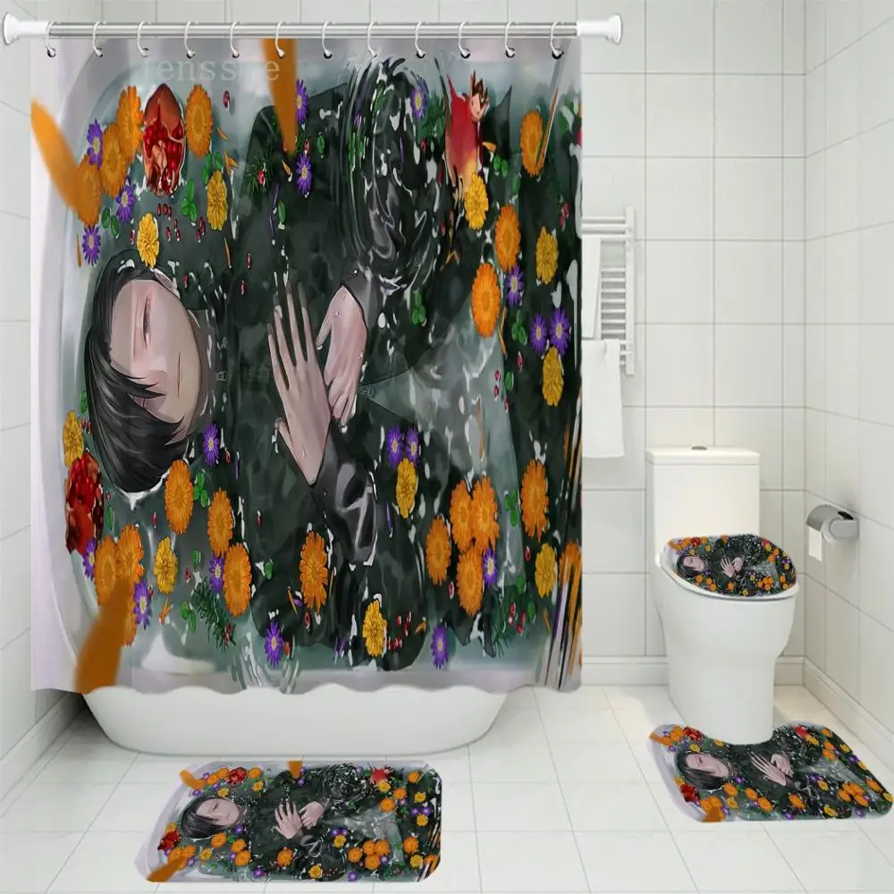 

4Pcs Bathroom Accessaries Set 3D Jujutsu Kaisen Bathroom Decor Shower Curtain Toilet Seat Cover Flannel Mat Bathroom Product