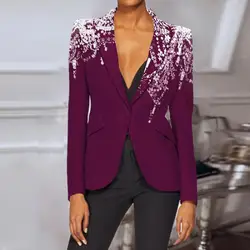 Vonda moda impresso feminino blazer manga longa terno blazer outono casual lapela colarinho plissado botão acima casacos preto streetwears
