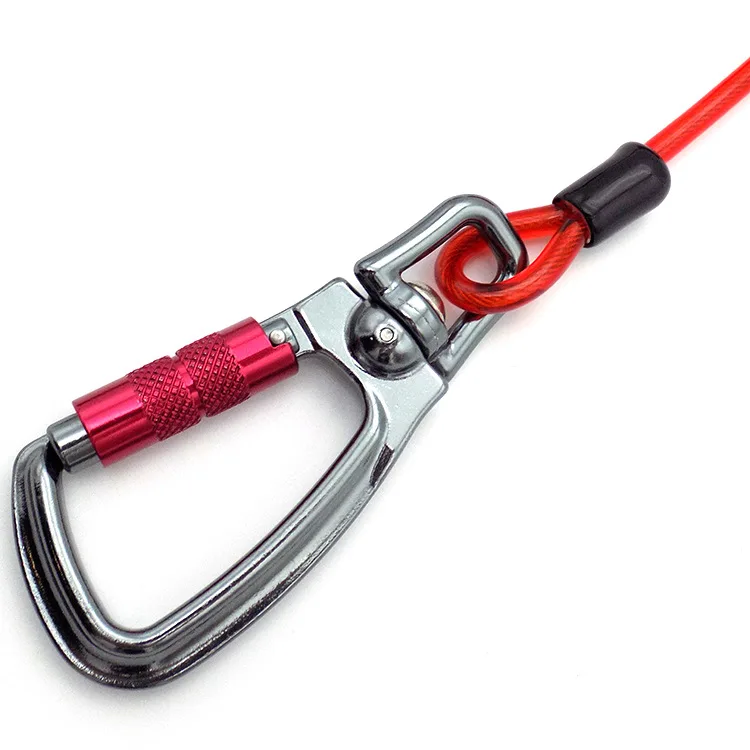 Manufacturers Profession Production Bag Pu Red Spring Rope High Tensile Carabiner Anti-Twist Traction Steel Wire Connecting Rope