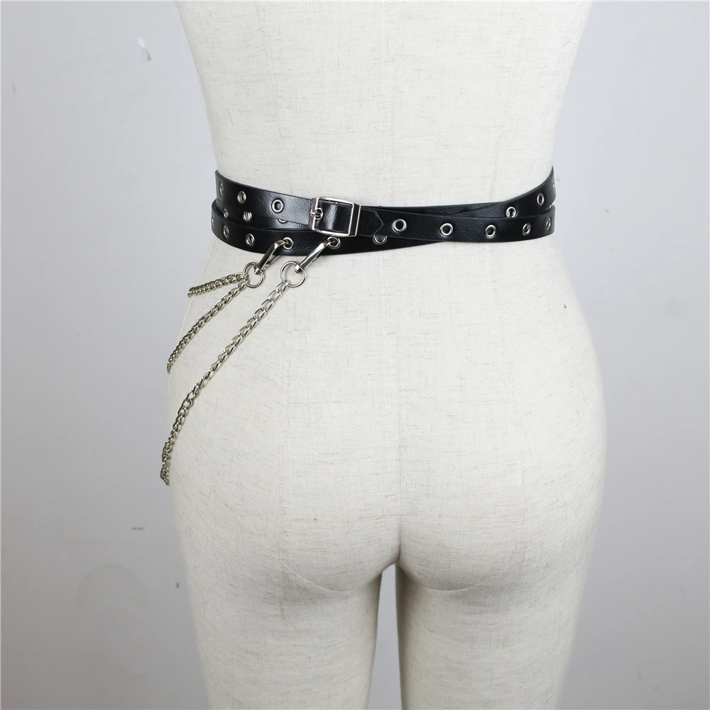 GAMPORL Pastel Goth Waist O-ring Chain Belt Sexy Garters Leather Harness For Women Suspenders Straps Metal Chain Belts Waistband