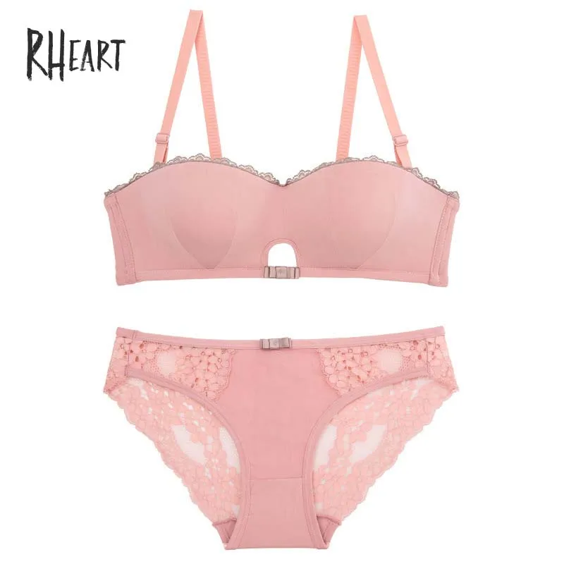 Pink Roseheart, женский модный зеленый мягкий бюстгальтер с вырезами, трусики, комплект нижнего белья пуш-ап, сексуальное женское белье, комплект нижнего белья, милые цельные комплекты бюстгальтеров - Цвет: Pink