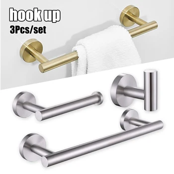 

Wall-mounted Stainless Steel Towel Shelf Rack 3Pcs/set Clothes Hat Holder Hooks Hanging Bar Rod Kitchen Bathroom Organizer HYD88