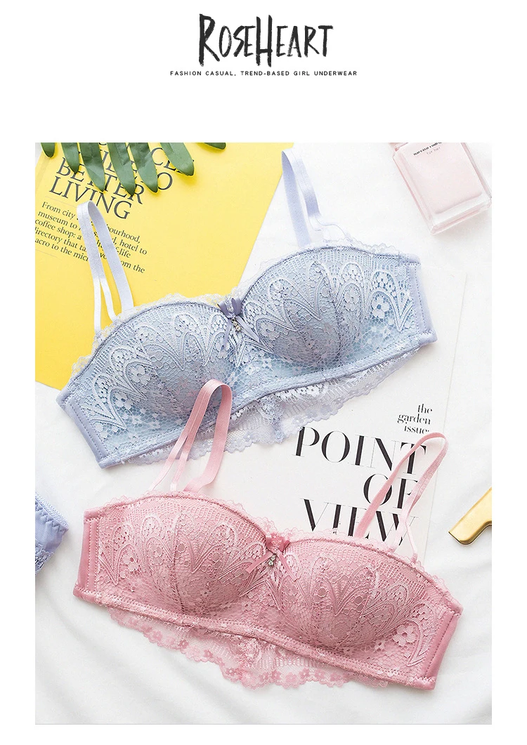 Roseheart Для женщин модные розовые сексуальные комплекты белья кружева Bralette Бант хлопок отделка подтягивающие трусики Беспроводной