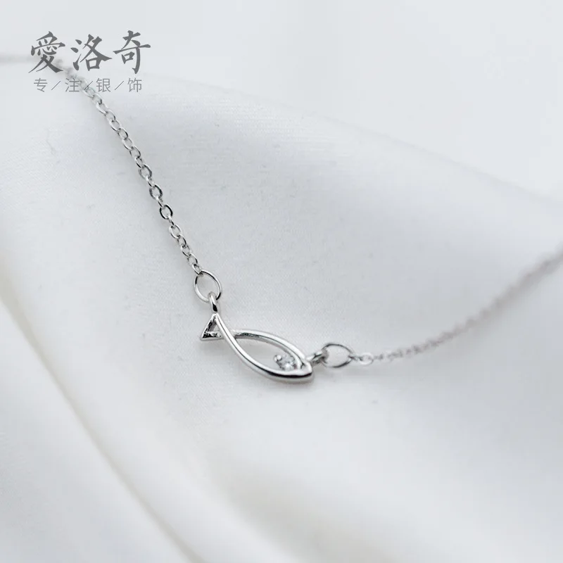 

S925 Silver Necklace Women's Korean-style Cute Sweet Fish Short Choker Elegant Simple Choker Women's D735