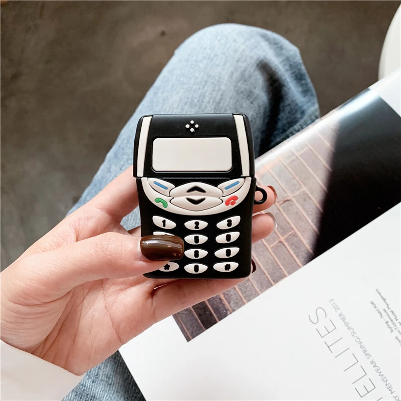 3D милый Lxuxry ретро мобильный телефон дизайн tide бренд силиконовый наушник чехол для Apple AirPods 2 Bluetooth чехол для гарнитуры coque