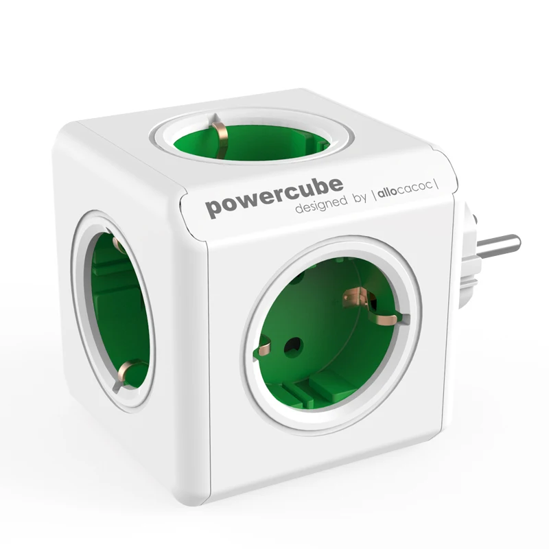 green Allocacoc, Powercube, штепсельная вилка европейского стандарта, умная электрическая розетка, удлинитель, силовая полоса для рабочего стола, офиса, дома, 16А, зарядное устройство, адаптер, 5 розеток, красный - Цвет: green